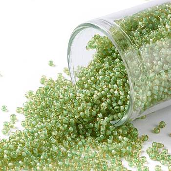TOHO Round Seed Beads, Japanese Seed Beads, (945) Inside Color Jonquil/Mint Julep Lined, 15/0, 1.5mm, Hole: 0.7mm, about 3000pcs/10g