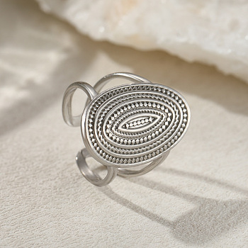 Oval 201 Stainless Steel Cuff Rings for Women, Stainless Steel Color, Inner Diameter: 18mm