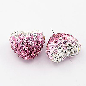 Polymer Clay Rhinestone Beads, Grade A, Heart, Light Rose, 13x15x11mm, Hole: 1mm