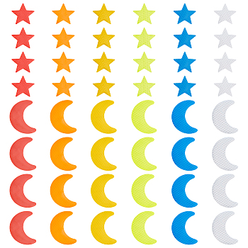 AHANDMAKER 8Sets 2 Style Star & Moon PET Safety Reflector Strips Adhesive Stickers, Auto Accessories, Mixed Color, 4sets/style