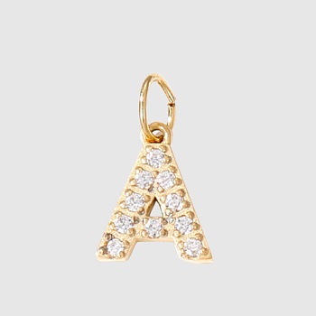 Stainless Steel Cubic Zirconia Pendants with Jump Rings, Real 14K Gold Plated, Long-Lasting Plated, Letter A, 8mm