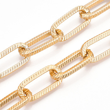 Aluminum Textured Paperclip Chain, Unwelded, Light Gold, 33x15x3.5mm