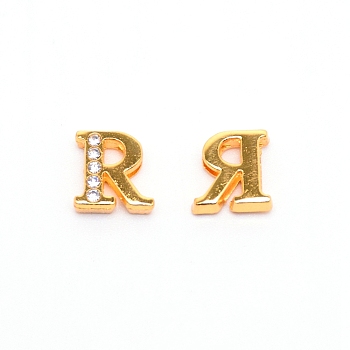Alloy Slide Charms, with Crystal Rhinestone and Initial Letter A~Z, Letter.R, R: 11.5x11.5x4mm, Hole: 1.5x8mm