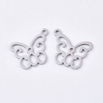 201 Stainless Steel Pendants, Butterfly, Stainless Steel Color, 15x18x1mm, Hole: 1.4mm