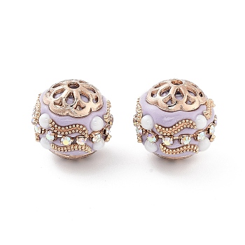 Handmade Indonesia Beads, with Alloy, ABS Plastic and Glass, Round, Golden, Lilac, 16x17mm, Hole: 1.8mm