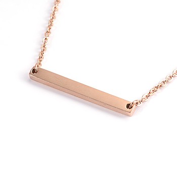 Cuboid 304 Stainless Steel Pendant Necklaces, with Lobster Clasps, Rose Gold, 15.2 inch(38.5cm)