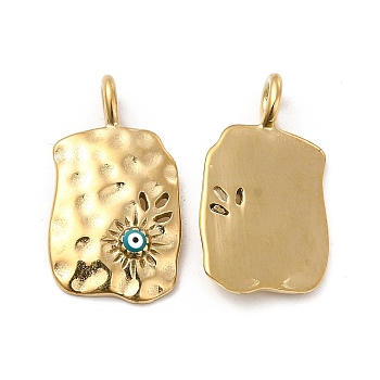 Vacuum Plating 201 Stainless Steel Enamel Pendants, Rectangle with Evil Eye Charm, Real 18K Gold Plated, 23x12.5x3mm, Hole: 3x2mm