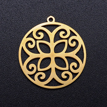 201 Stainless Steel Pendants, Ring with Flower, Golden, 21.5x20x1mm, Hole: 1.2mm