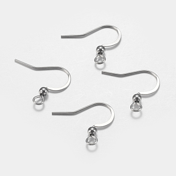 304 Stainless Steel French Earring Hooks, with Horizontal Loop, Flat Earring Hooks, Stainless Steel Color, 16x19x3mm, Hole: 2mm, 22 Gauge, Pin: 0.6mm