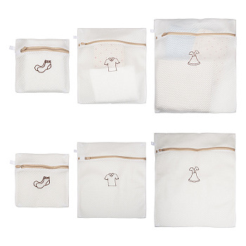 3Pcs 3 Styles Polyester Mesh Zipper Laundry Bags, Rectangle, Floral White, 185~480x210~410x3mm, 1pc/style