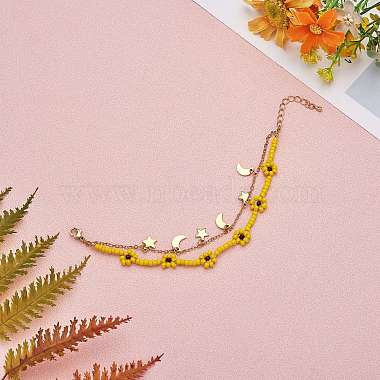 многожильный браслет с плетеным цветком из стеклянных семян(BJEW-SW00069-01)-2