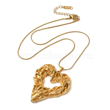 304 Stainless Steel Round Snake Chain Textured Heart Pendant Necklaces for Women(NJEW-S001-01)-3