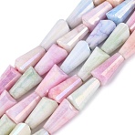 Anti-Tarnish Electroplate Glass Beads Strands, Imitation Gemstone, Tower, AB Color Plated, Faceted, Two Tone, Mixed Color, 10.5~12.5x6x5.5mm, Hole: 0.9mm, about 34~35pcs/strand, 14.76~15.55''(37.5~39.5cm)(GLAA-T025-27-01A)