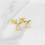 Brass Clear Cubic Zirconia Stud Earrings, Golden, Letter K, 6.5x6.5mm(WGC2A80-11)