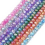 Spray Painted Imitation Jade Glass Beads Strands, AB Color Plated, Faceted, Round, Mixed Color, 6x5mm, Hole: 1.2mm, about 90pcs/strand, 17.72''(45cm)(GLAA-P058-01B)