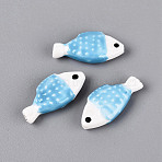 Hand Painted Fish Shaped Porcelain Beads, Polka Dot Animal Ceramic Beads, Deep Sky Blue, 28.5~29x13~14x5.5~6mm, Hole: 1.6~2mm(PORC-N013-06K)