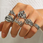 6Pcs 201 Stainless Steel Finger Rings for Men, Skull/Feather/Heart, Antique Silver, Inner Diameter: 18~22.8mm(FS-WG288A9-01)
