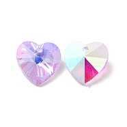 Glass Pendants, Heart, Great For Mother's Day Bracelet Making, Faceted, Violet, AB Color Plated, 14mmx7~8mm, hole: 1mm(GB002AB-2)