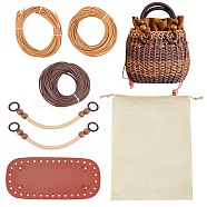 DIY Women's Plastic Rattan Woven Handbag Set, including Imitation Rattan Cord, Drawstring Bag Liner, Crochet Bag Base, Wood Bead Purse Handle, Peru, 20~44.7x8.9~34.3x0.1~0.95cm(DIY-WH0033-25)