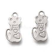 201 Stainless Steel Charms, Laser Cut, Cat Shape, Stainless Steel Color, 12x6x0.6mm, Hole: 1.4mm(STAS-B001-43P)