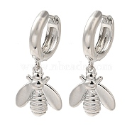 Rack Plating Brass Hoop Earrings, Cadmium Free & Lead Free, Long-Lasting Plated, Insects, Platinum, 29x14.5mm(EJEW-B062-39P)