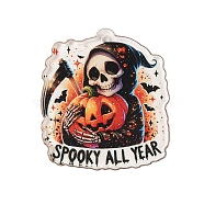 Halloween Theme Opaque Printed Acrylic Pendants, Skeleton, 35.5x32x1.8mm, Hole: 2.2mm(SACR-S034-05B)