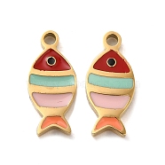 Ion Plating(IP) 304 Stainless Steel Enamel Charms, Colorful Fish Charm, Golden, 12x5.5x1.5mm, Hole: 1.2mm(STAS-D018-04G)