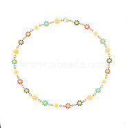 Enamel Flower Link Chains Necklace, Golden Plated 201 Stainless Steel Jewelry for Women, Colorful, 14.37 inch(36.5cm)(NJEW-N049-01)