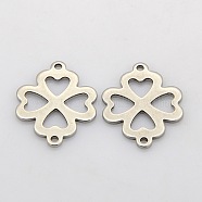 Tarnish Resistant Filigree Clover 304 Stainless Steel Links connectors, Stainless Steel Color, 21x16x1mm, Hole: 1mm(STAS-N015-09)