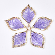 Cotton Thread Woven Pendants, with Alloy Findings, Leaf, Golden, Lilac, 43x26.5x2mm, Hole: 1.8mm(FIND-S306-03I)