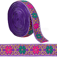 7M Flat Ethnic Style Polyester Ribbon, Jacquard Ribbon, Tyrolean Ribbon, Garment Accessories, Indigo, 7/8 inch(22mm), about 7.66 Yards(7m)/Roll(OCOR-WH0046-74C)
