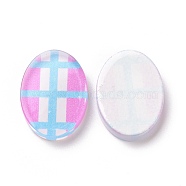 Transparent Acrylic Cabochons, for Earrings Accessories, Oval with Tartan Pattern, Violet, 18.7x13.8x3.3mm(TACR-G041-02B)