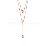SHEGRACE 925 Sterling Silver Two-Tiered Necklaces, with Three Round Pink AAA Cubic Zirconia Pendant, Rose Gold, 14.96 inch~16.54 inch(38~42cm)(JN701B)