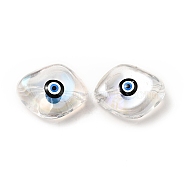 Transparent Glass Beads, with Enamel, Horse Eye with Evil Eye Pattern, Black, 20x16x9.5mm, Hole: 1.4mm(GLAA-F121-01J)