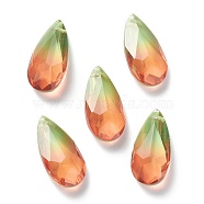 Two Tone Transparent Glass Pendants, Faceted, Teardrop, Goldenrod, 24x12x7mm, Hole: 0.9mm(GLAA-A039-01-006TO)