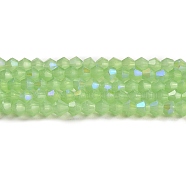 Imitation Jade Electroplate Glass Beads Strands, AB Color Plated, Faceted, Bicone, Green, 4x4mm, Hole: 0.8mm, about 82~85pcs/strand, 12.01~12.2 inch(30.5~31cm)(EGLA-A039-J4mm-L01)