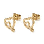 Ion Plating(IP) 304 Stainless Steel Stud Earring Findings, Heart, Golden, 10.5x9mm, Hole: 1.2mm, Pin: 0.7x11mm(STAS-I206-11G)