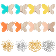 Olycraft DIY Dangle Butterfly Earring Making Kits, 1 Box 8Pcs Resin & Walnut Wood Pendants, 40Pcs Iron Earring Hooks, 80Pcs Jump Rings, Mixed Color, 21.5x27.5x3mm, Hole: 1.8mm, 4 style, 2pcs/style, 8pcs(DIY-OC0006-03)
