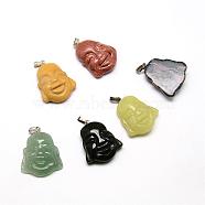 Natural & Synthetic Mixed Gemstone Pendants, with Platinum Tone Brass Findings, Buddha, 27~30x23~25x8~9mm, Hole: 2x4mm(G-T010-14)