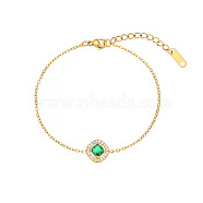Rhombus Cubic Zirconia Link Bracelet, Golden Stainless Steels Cable Chains, Green, 6-1/4 inch(16cm)(AX6785-1)