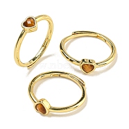 Heart Natural Tiger Eye Adjustable Rings, Brass Ring for Women, Long-Lasting Plated, Lead Free & Cadmium Free, Golden, Inner Diameter: 18mm(RJEW-Q818-02G-02)