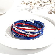 USA Flag Style Independence Day Red Blue White Imitation Leather Cord Bracelet, Bohemia Bracelet, with Magnetic Clasps, Platinum, 15-3/4 inch(40cm)(PW-WG9B8F1-01)