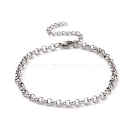 304 Stainless Steel Rolo Chain Bracelet for Men Women, Stainless Steel Color, 7 inch(17.7cm), Link: 4x1.5mm(BJEW-E031-06P-06)
