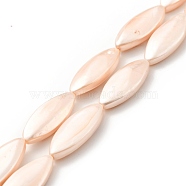 Electroplated Shell Pearl Beads Strands, Polished, Rice, Bisque, 8x20~21x4~4.5mm, Hole: 0.6mm, about 19pcs/strand, 15.75 inch(40cm)(BSHE-G027-10)