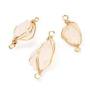Natural Quartz Crystal Links Connectors, with Real 18K Gold Plated Eco-Friendly Copper Wire, Nuggets, 30~35x13.5~17x9~14mm, Hole: 2~3mm(PALLOY-JF01011)
