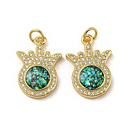 Brass Micro Pave Cubic Zirconia with Synthetic Opal Pendants, with Jump Ring, Real 18K Gold Plated, Pitaya, Pitaya, 20.5x14.5x3.5mm(KK-D096-01B-G)