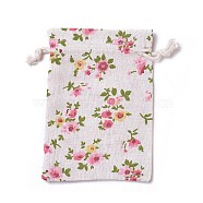 Burlap Packing Pouches, Drawstring Bags, Rectangle with Flower Pattern, Colorful, 14~14.4x10~10.2cm(ABAG-I001-10x14-13)