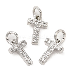 Brass Micro Pave Grade AAA Cubic Zirconia Charms, Letter T, Cadmium Free & Nickel Free & Lead Free, Real Platinum Plated, 9x6x1.5mm, Hole: 2mm(ZIRC-P067-11P-T-NR)