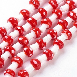 Autumn Theme Handmade Lampwork Beads Strands, Mushroom, Red, 16x12mm, Hole: 1.8mm, about 25pcs/strand, 16 inch(X-LAMP-Q001-9)
