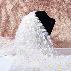 Chinlon Tulle, Diamond Mesh, Daisy Pattern, for Background Decorations, White, 150x0.03cm, 4 yard/sheet(DIY-WH0273-83)